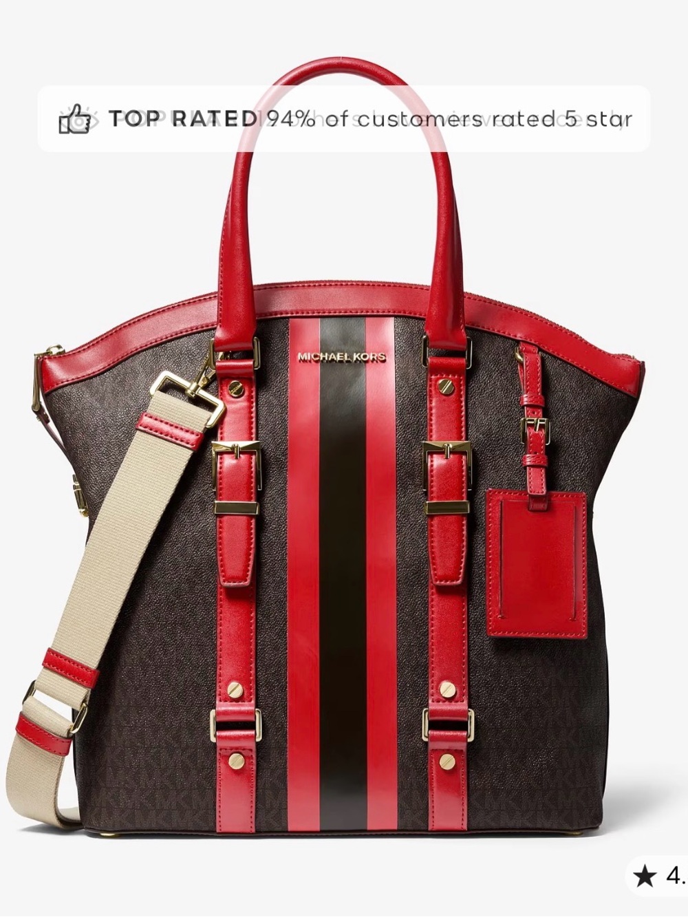 Michael Kors Brown Tote with Red Trim and Stripe Detail